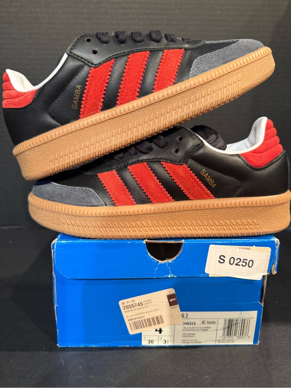 Adidas Kids' Samba Black & Red Suede-Trim Sneakers